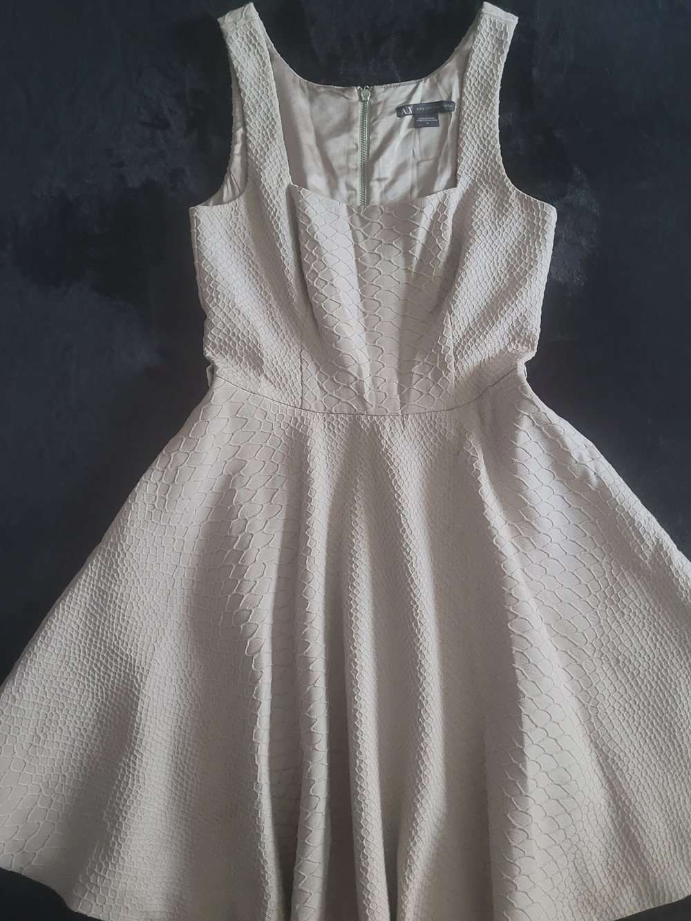 Armani Exchange Textured Fit-and-Flare Mini Dress in Light Beige